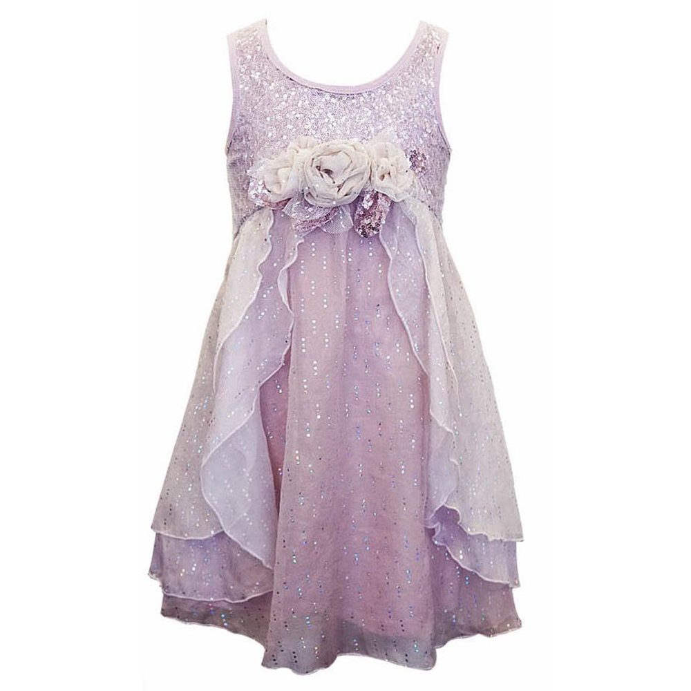 Hannah Banana Pink Sequin Rosette Cascade Empire Waist Dress